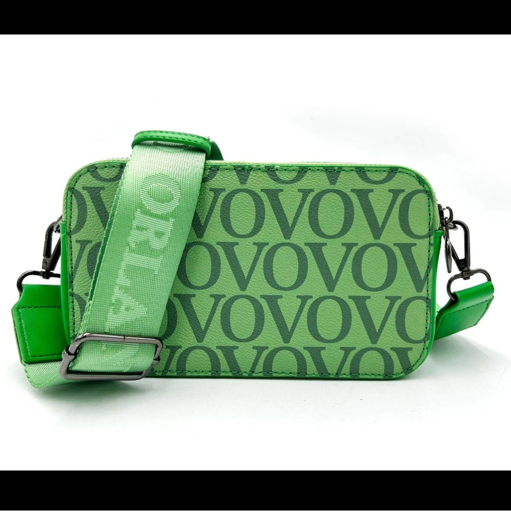 Valentino Orlandi "VO" Print Double Zip Camera Bag w/ Brand Strap GREEN!! NEW!💚
